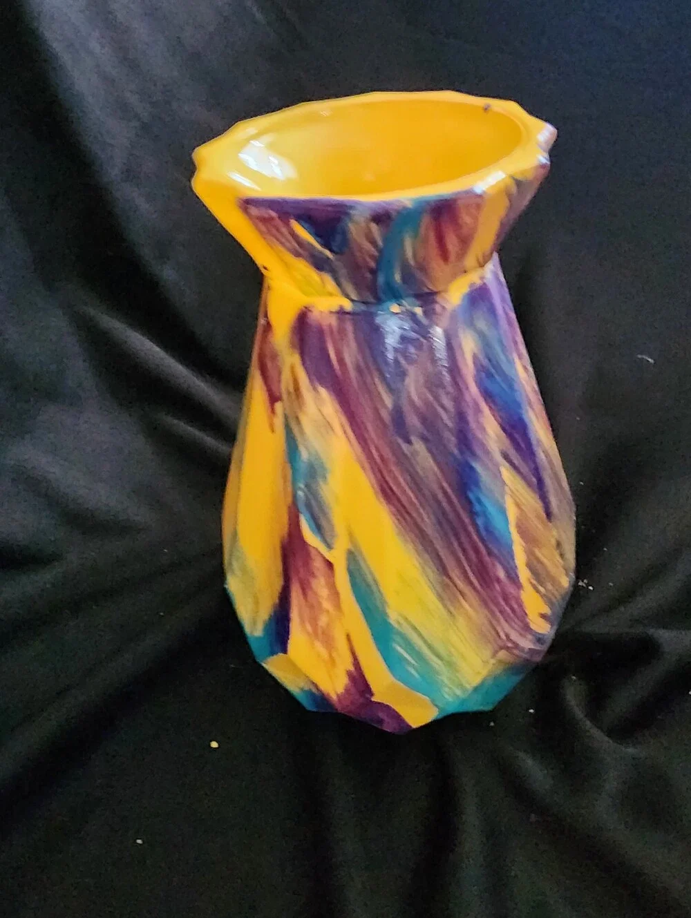 6' Hand-Painted Yellow Ceramic Vase with Purple and Blue Accents